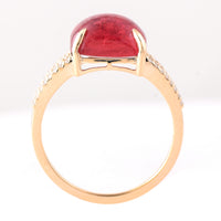 5.44 Ct Cushion Cabochon Cut Natural Pink Tourmaline 14K Gold Ring