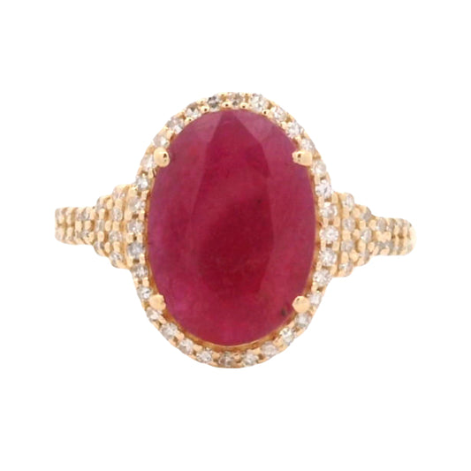 2.34 Ct Oval Mixed Cut Natural Corundum Ruby 14K Gold Ring