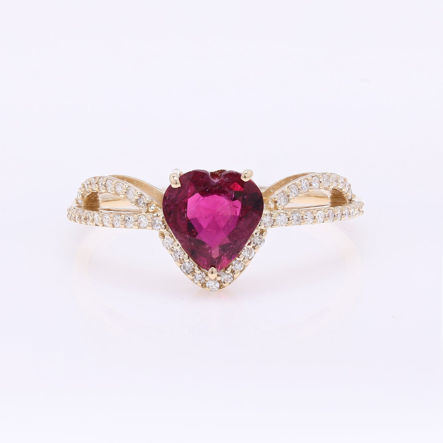 1.11 Ct Heart Mixed Cut Natural Tourmaline 14K Gold Ring