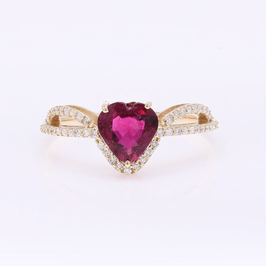 1.11 Ct Heart Mixed Cut Natural Tourmaline 14K Gold Ring