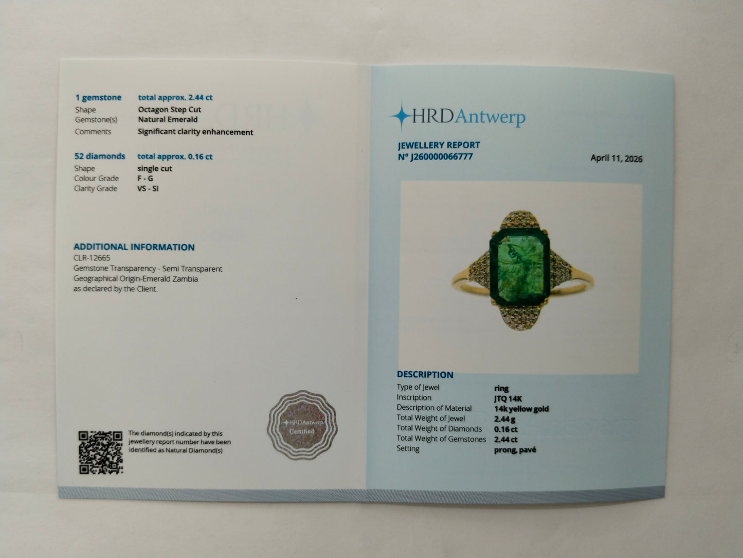 2.60 Ct Octagon Step Cut Natural Emerald 14K Gold Ring