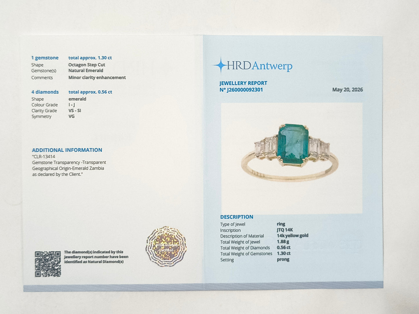 1.86 Ct Octagon Emerald 14K Gold Ring