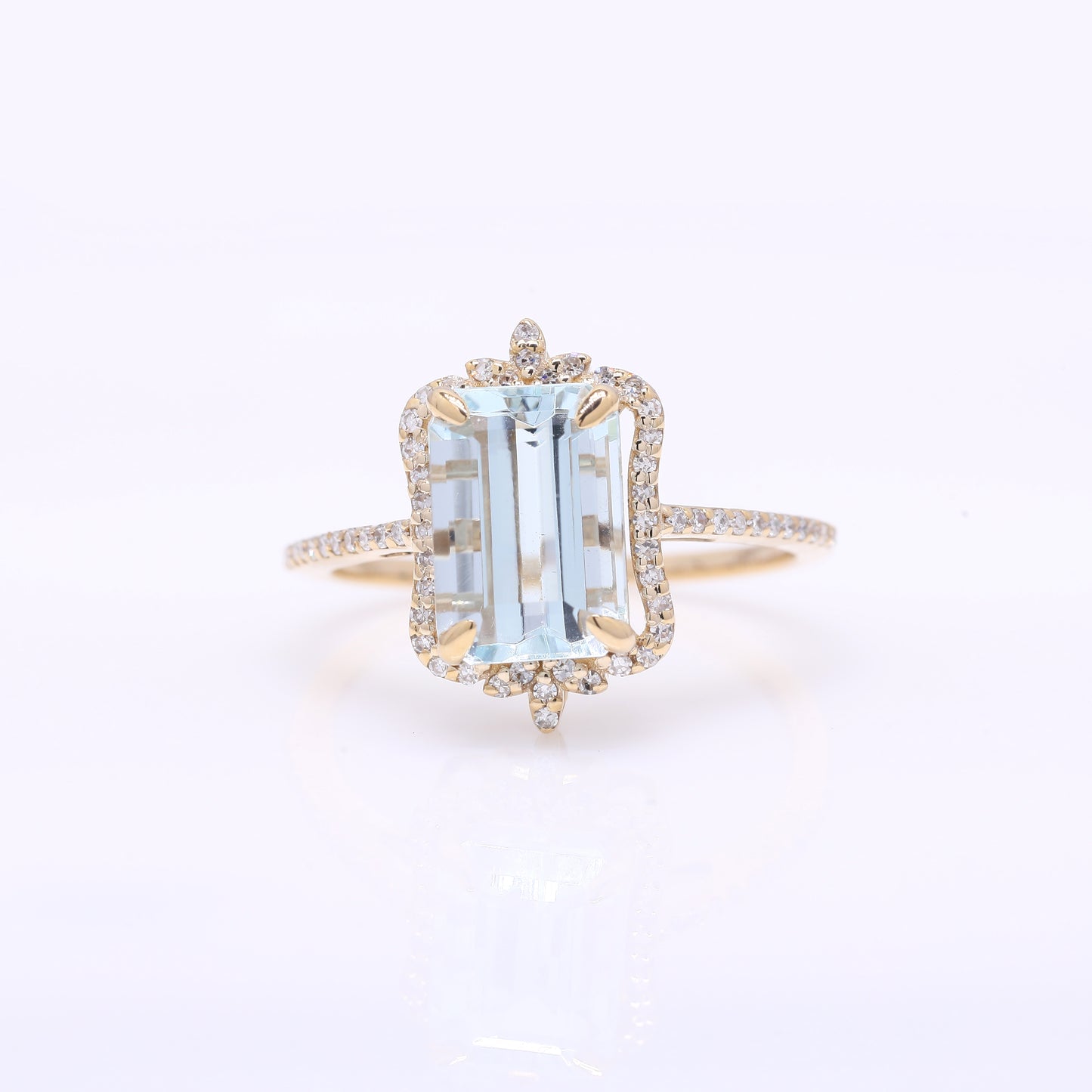 3.05 Ct Octagon Step Cut Natural Aquamarine 14K Gold Ring