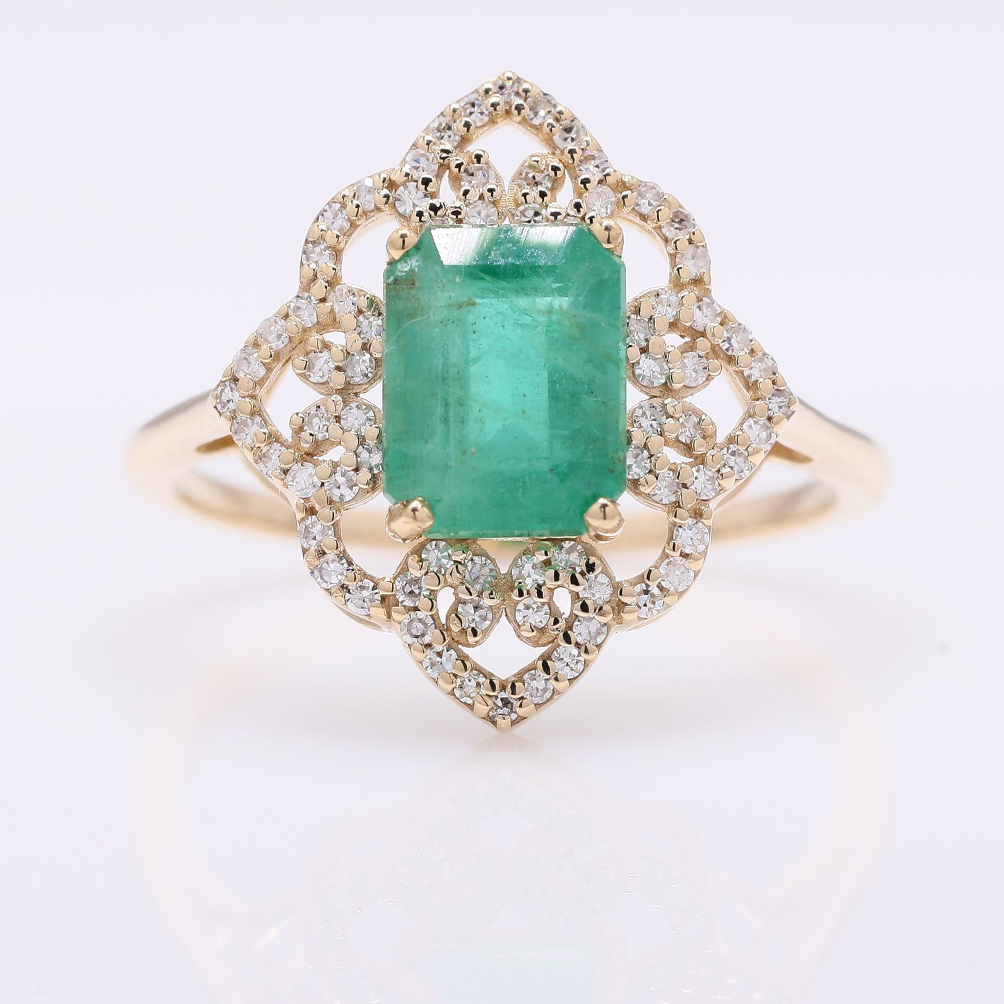2.12 Ct Octagon Step Cut Natural Emerald 14K Gold Ring