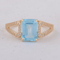 3.04 Ct Octagon Blue Topaz 9K Gold Ring