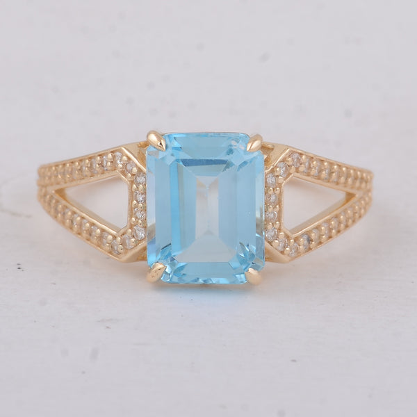 3.04 Ct Octagon Blue Topaz 9K Gold Ring
