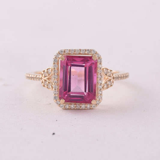 3.49 Ct Octagon Pink Topaz 9K Gold Ring