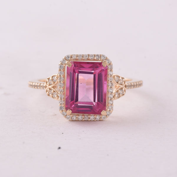 3.49 Ct Octagon Pink Topaz 9K Gold Ring