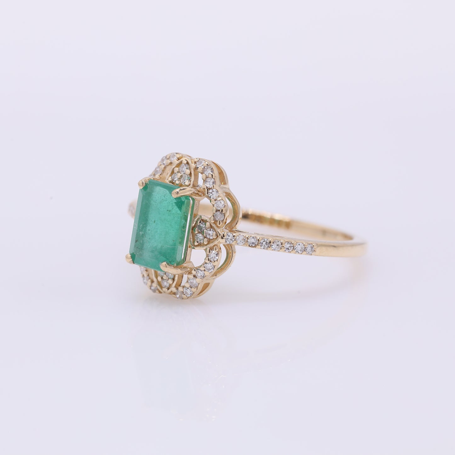 1.35 Ct Octagon Step Cut Natural Emerald 14K Gold Ring