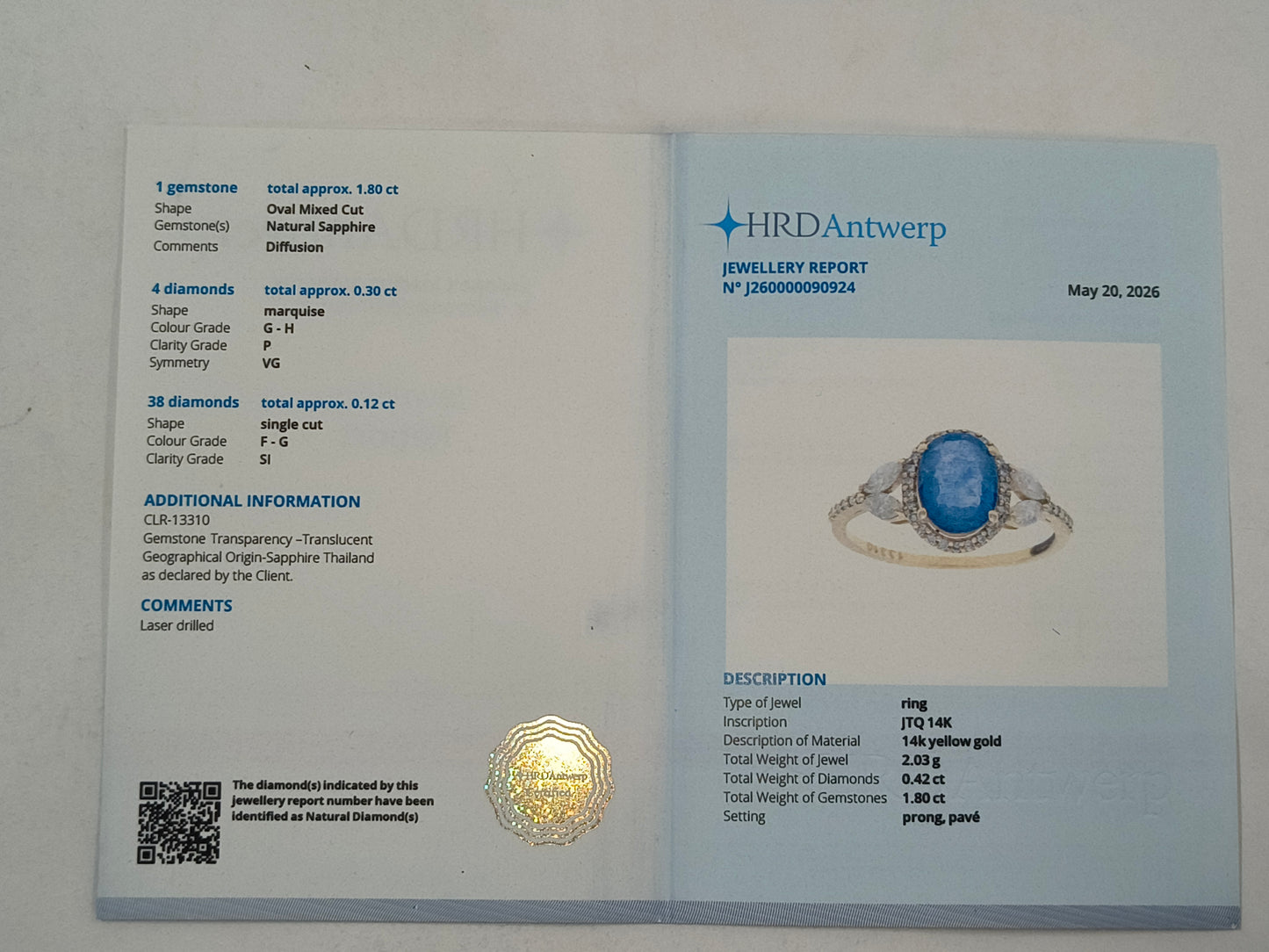 2.22 Ct Oval Sapphire 14K Gold Ring