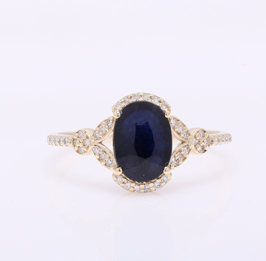 1.42 Ct Oval Mixed Cut Natural Sapphire 14K Gold Ring