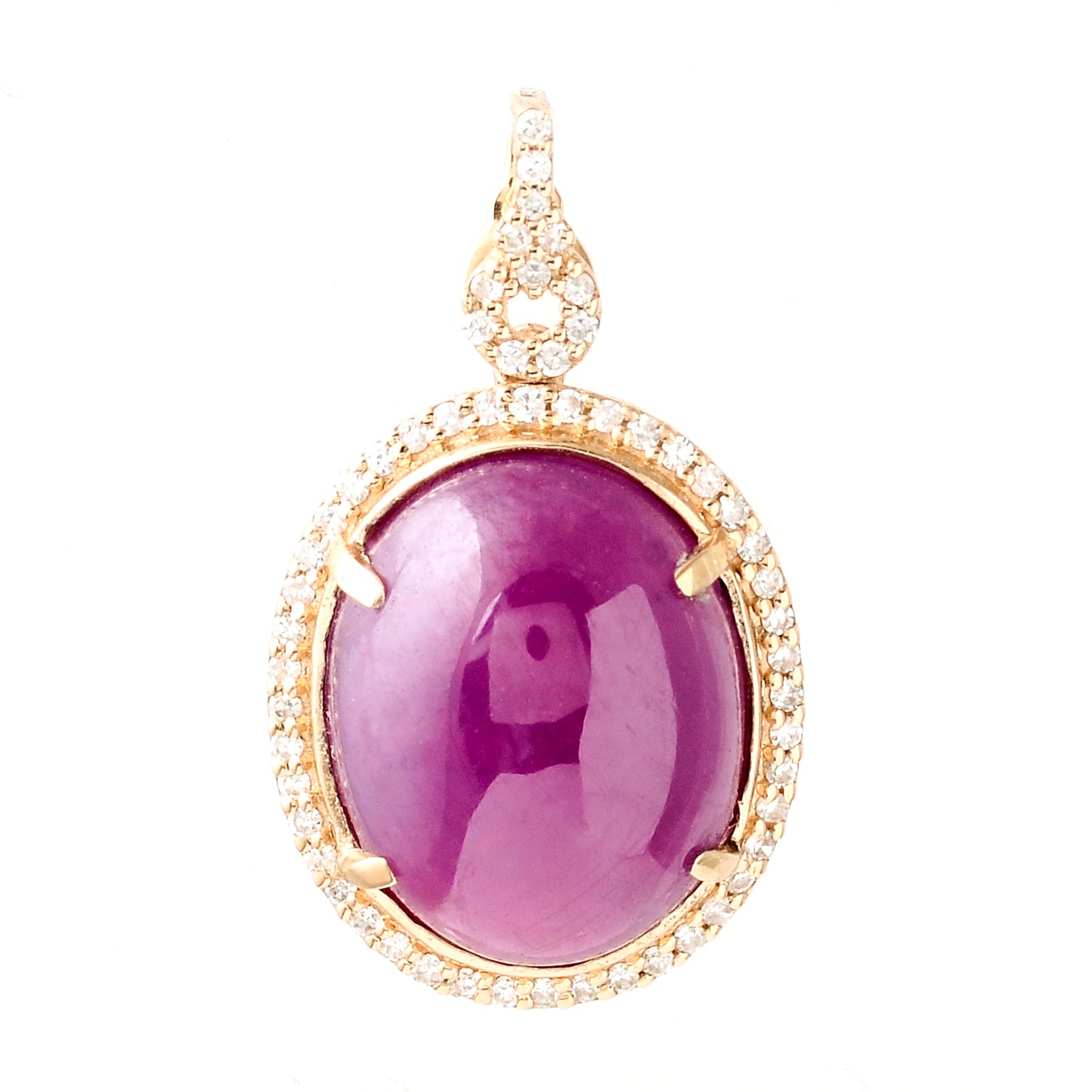 10.35 Ct Oval Cabochon Natural Corundum Ruby 14K Gold Pendant