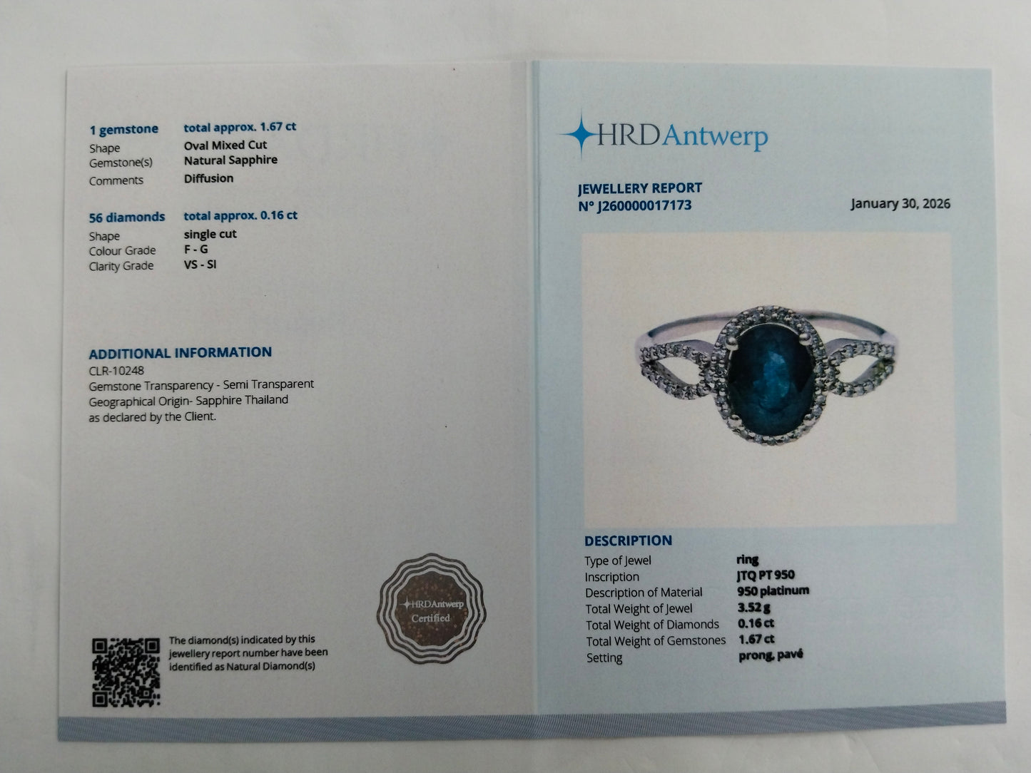 1.83 Ct Oval Mixed Cut Natural Sapphire 950 Platinum Ring