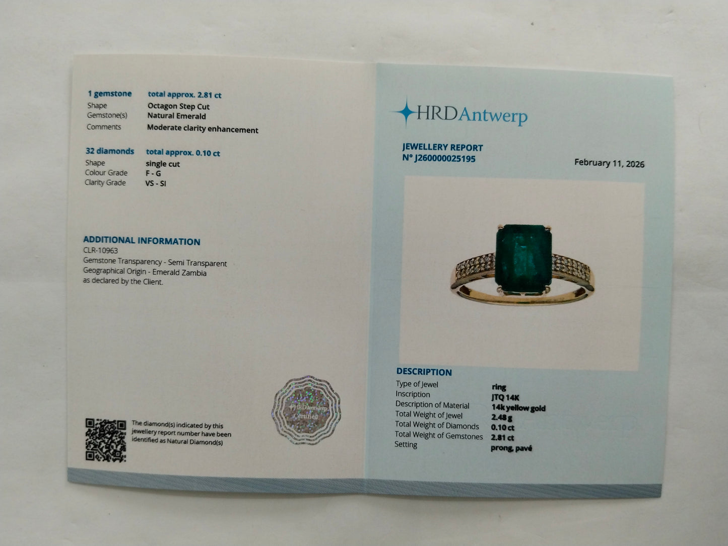 2.91 Ct Octagon Step Cut Natural Emerald 14K Gold Ring