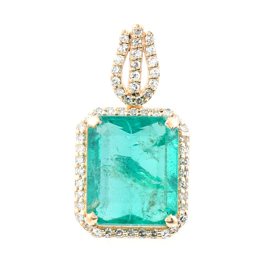 3.22 Ct Octagon Step Cut Natural Emerald 14K Gold Pendant