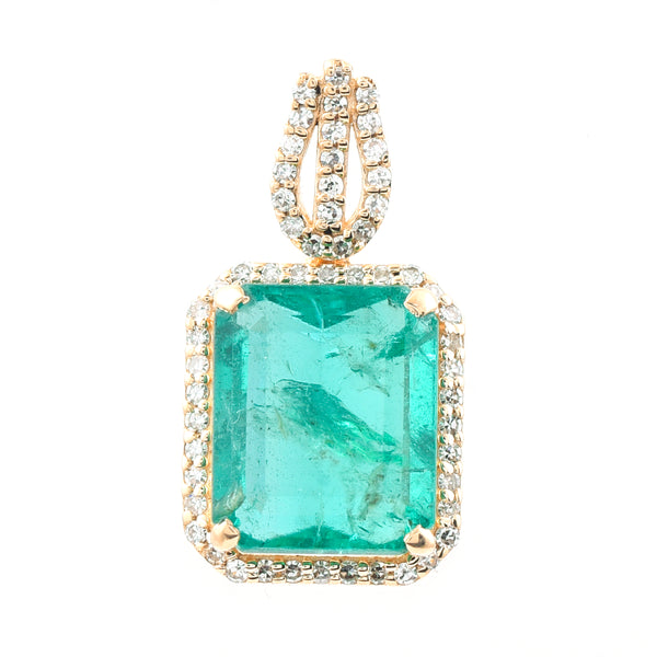 3.22 Ct Octagon Step Cut Natural Emerald 14K Gold Pendant