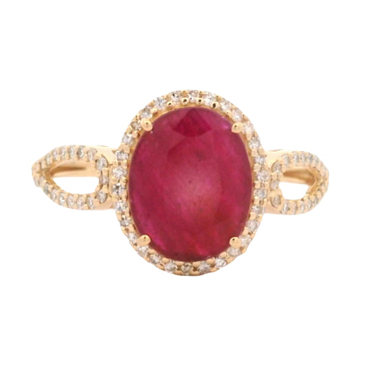 2.33 Ct Oval Mixed Cut Natural Corundum Ruby 14K Gold Ring