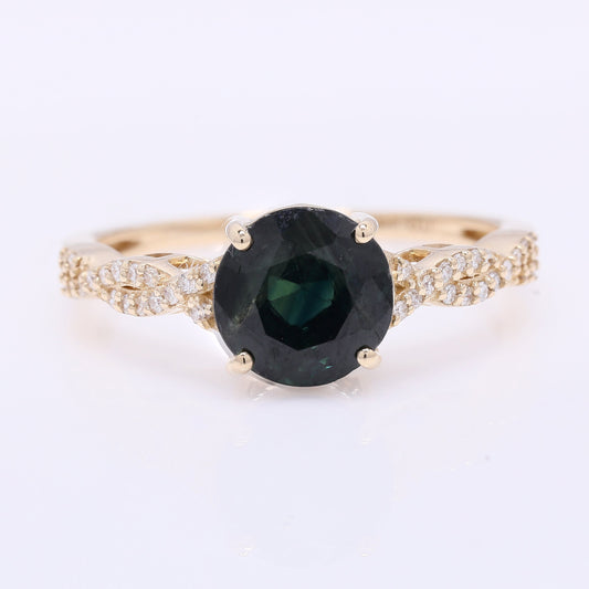 2.51 Ct Round Mixed Cut Natural Sapphire 14K Gold Ring