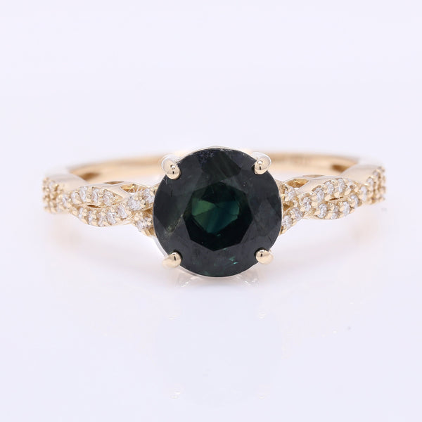2.51 Ct Round Mixed Cut Natural Sapphire 14K Gold Ring
