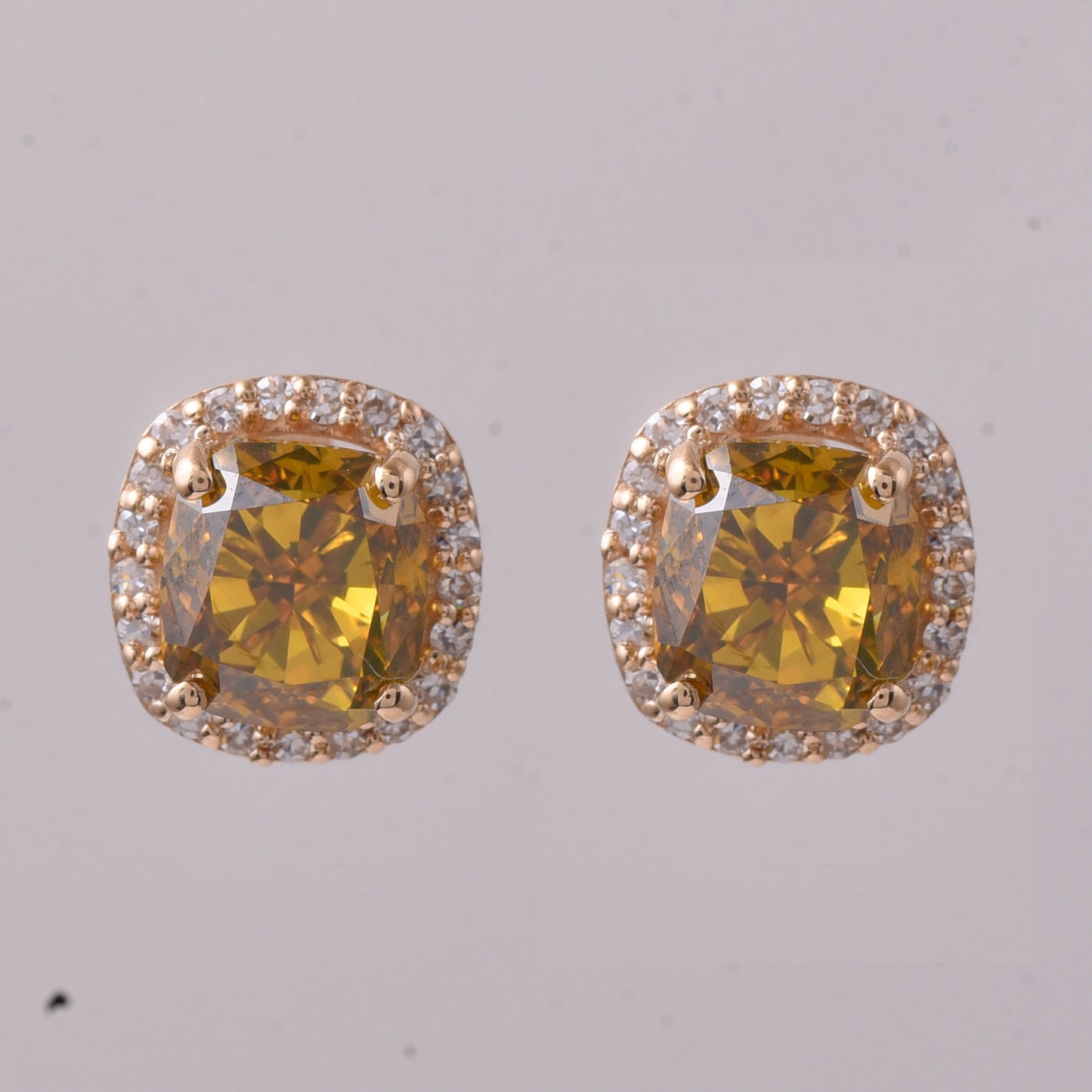 2.21 Ct Cushion Yellow Diamond 14K Gold Earrings