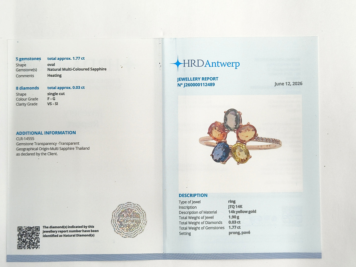 1.80 Ct Oval Natural Multi-Coloured Sapphire 14K Gold Ring