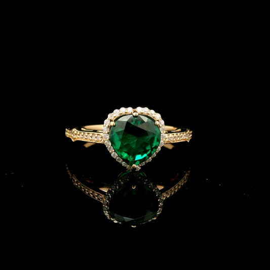 1.66 Ct Pear Mixed Cut Lab Grown Emerald 14K Gold Ring