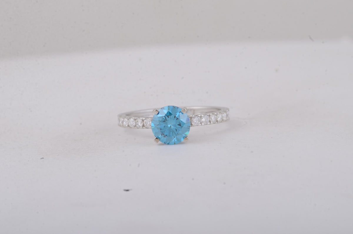 1.66 Carats Blue Lab Grown Diamond 14K Gold Ring