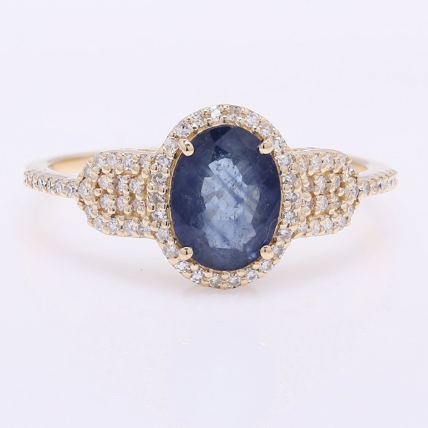1.53 Ct Oval Mixed Cut Natural Sapphire 14K Gold Ring