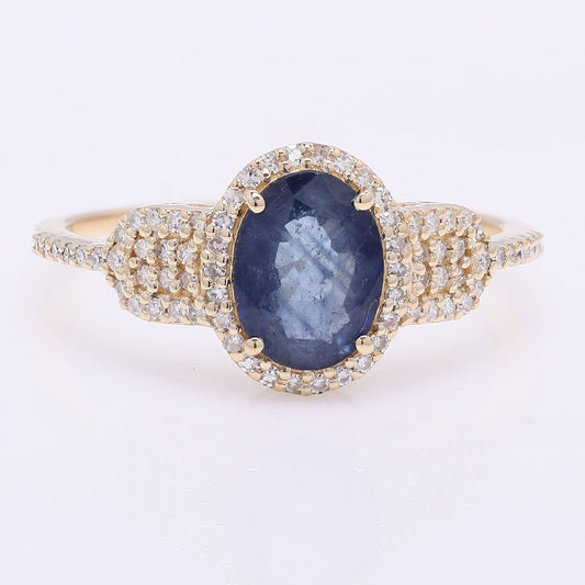 1.53 Ct Oval Mixed Cut Natural Sapphire 14K Gold Ring
