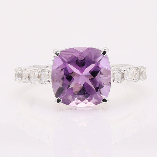 4.73 Ct Cushion Amethyst 925 Silver Ring