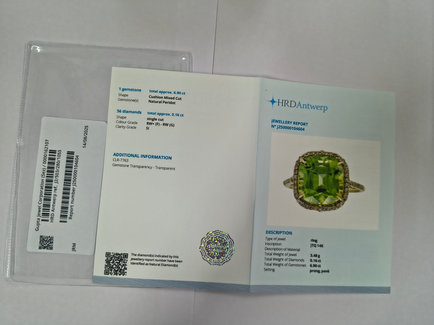 7.06 Ct Cushion Mixed Cut Natural Peridot 14K Gold Ring
