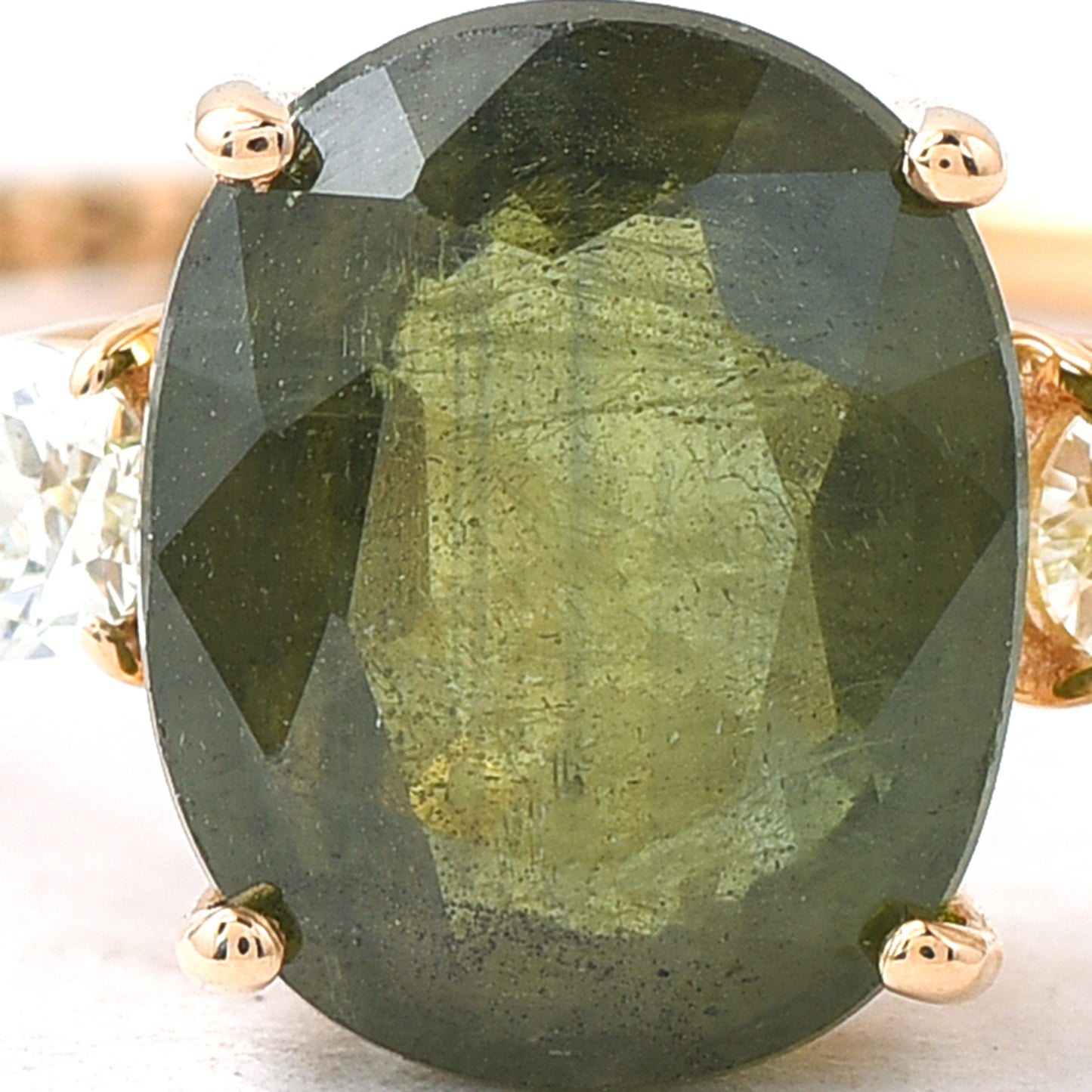 1.57 Ct Oval Mixed Cut Natural Green Sapphire 14K Gold Ring