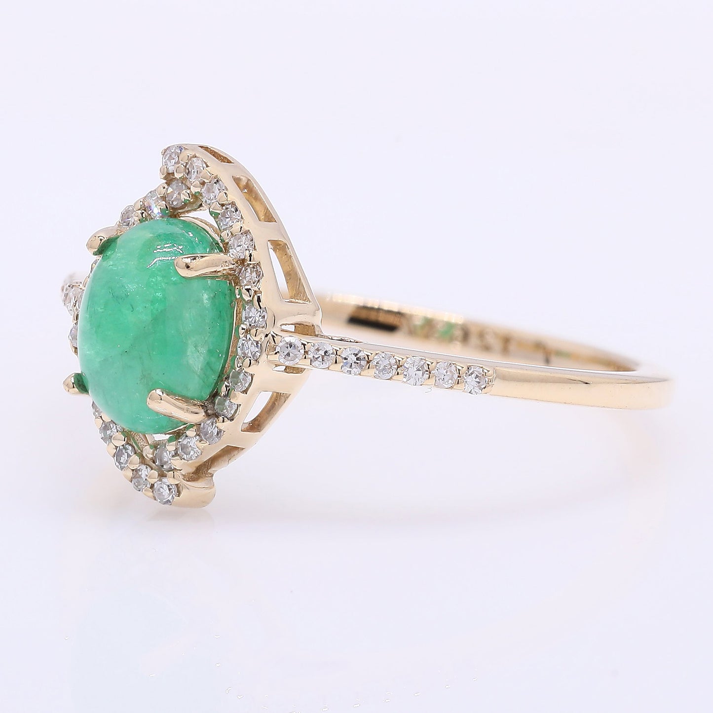 1.06 Ct Oval Cabochon Cut Natural Emerald 14K Gold Ring