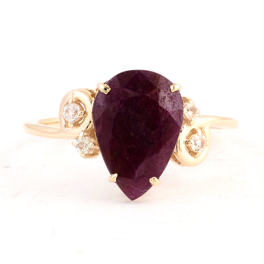2.90 Ct Pear Ruby 14K Gold Ring