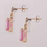 6.76 Ct Octagon Pink Topaz 9K Gold Earrings