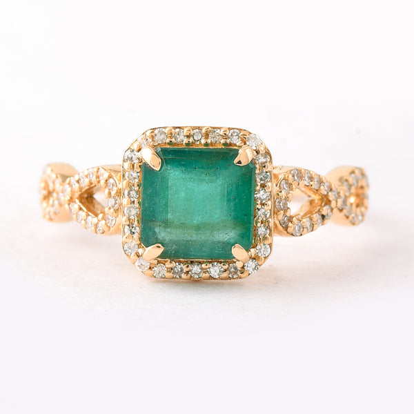 1.59 Ct Octagon Step Cut Natural Emerald 14K Gold Ring