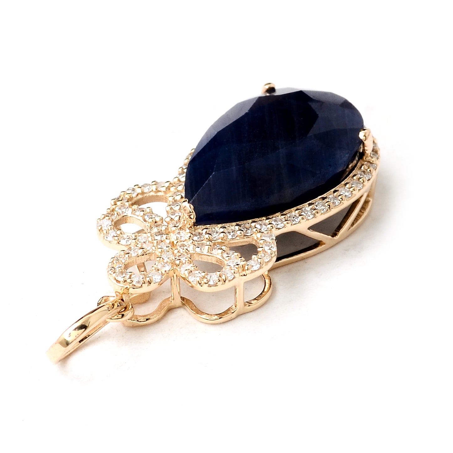 6.64 Ct Pear Mixed Cut Natural Corundum Sapphire 14K Gold Pendant
