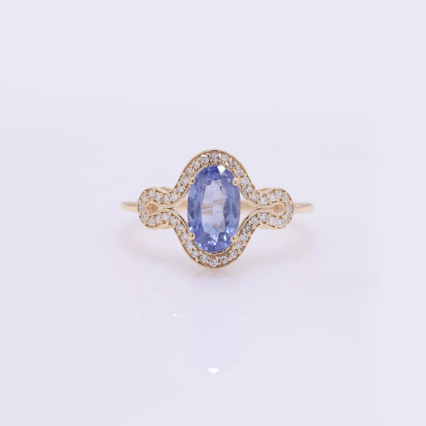 2.21 Ct Oval Mixed Cut Natural Sapphire 14K Gold Ring