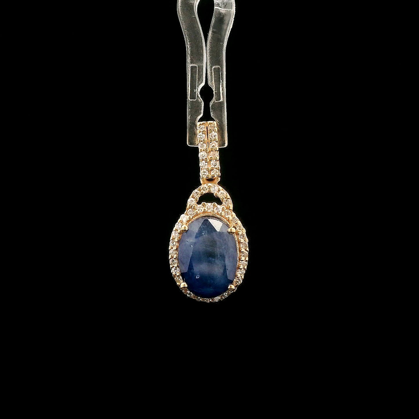 2.91 Ct Oval Mixed Cut Natural Sapphire 14K Gold Pendant