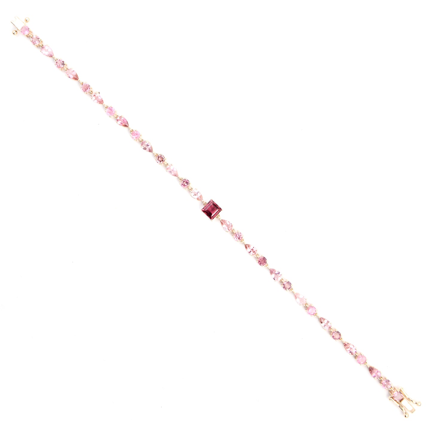 4.99 Ct Square Multi Tourmaline 14K Gold Bracelet