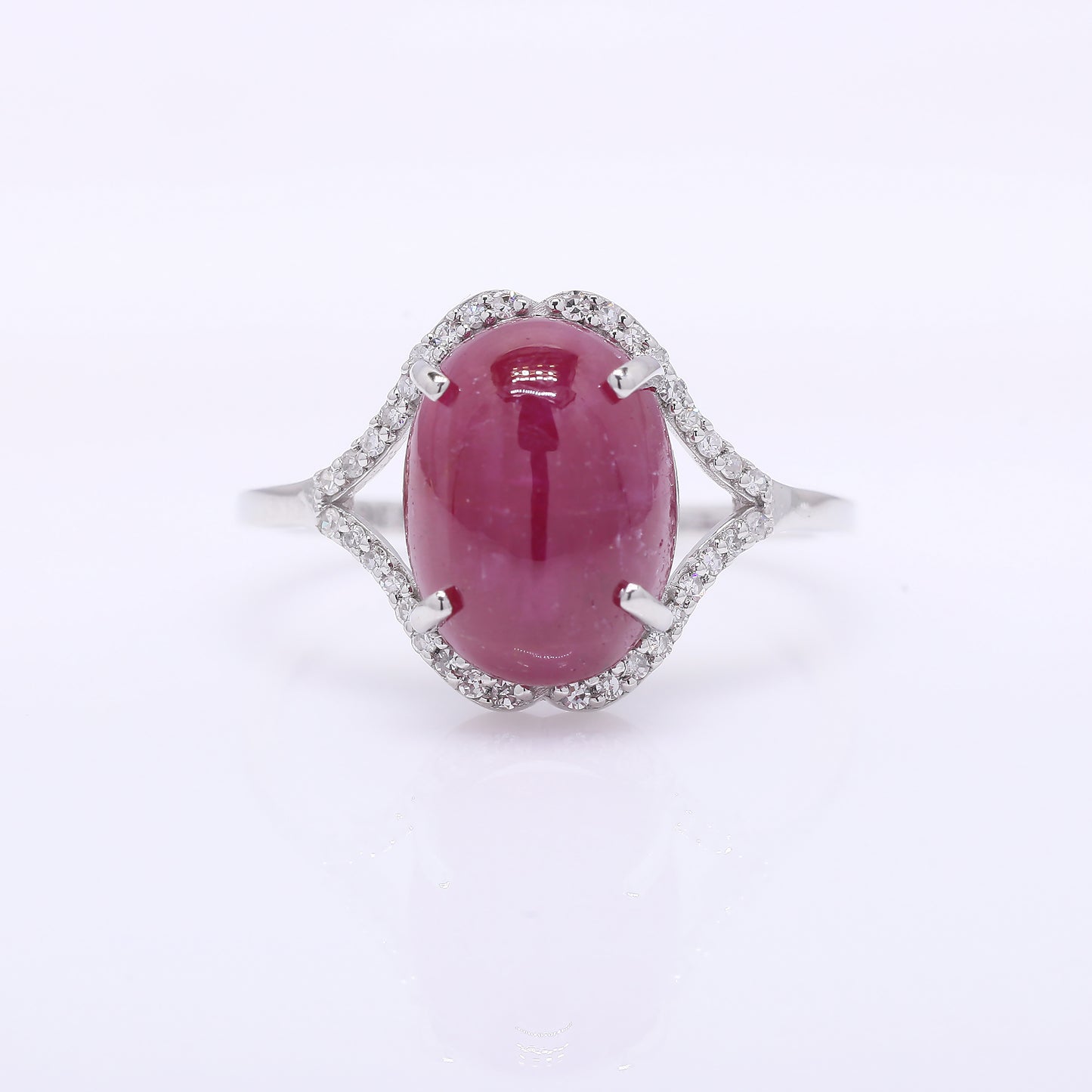 6.74 Ct Oval Cabochon Cut Natural Ruby 950 Platinum Ring