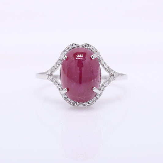 6.74 Ct Oval Cabochon Cut Natural Ruby 950 Platinum Ring