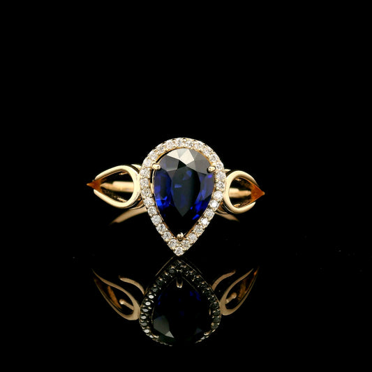 1.78 Ct Pear Mixed Cut Lab Grown Sapphire 14K Gold Ring