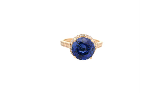 5.50 Ct Round Lab Grown Sapphire 14K Gold Ring