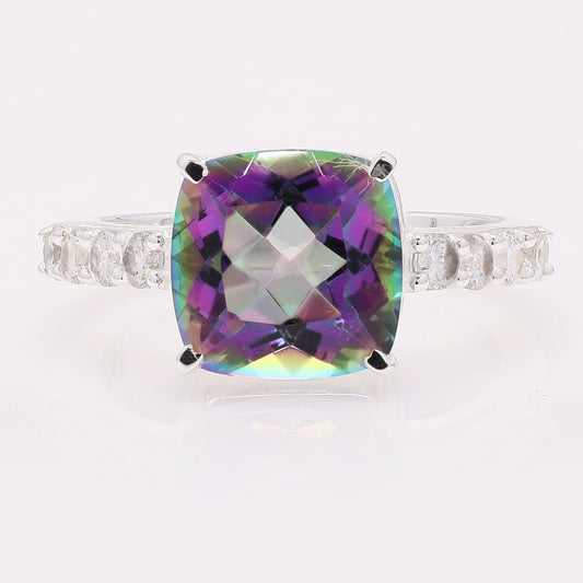 5.32 Ct Cushion Mystic Topaz 925 Silver Ring
