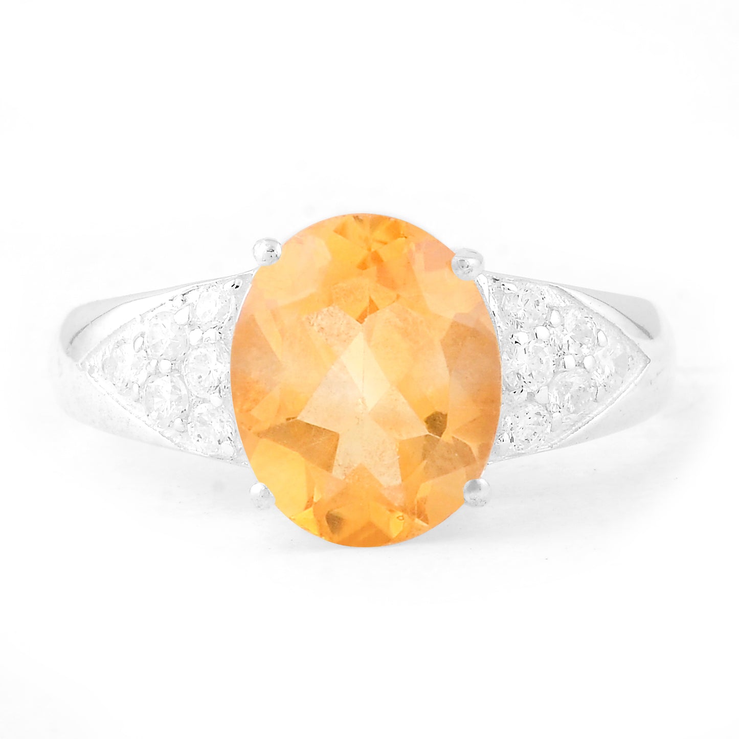 5.01 Ct Oval Citrine, Cubic Zirconia 925 Sterling Silver Ring