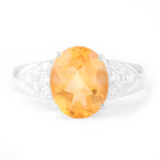 5.01 Ct Oval Citrine, Cubic Zirconia 925 Sterling Silver Ring