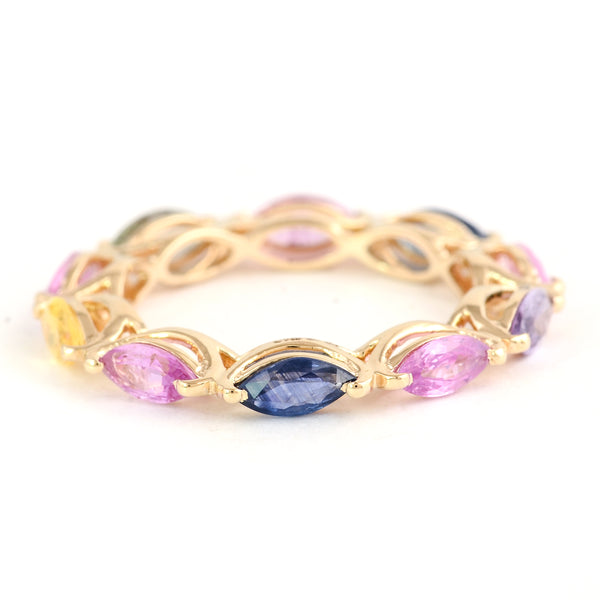 2.76 Carat Marquise Mixed Cut Natural Corundum Multi Sapphire 14K Gold Ring