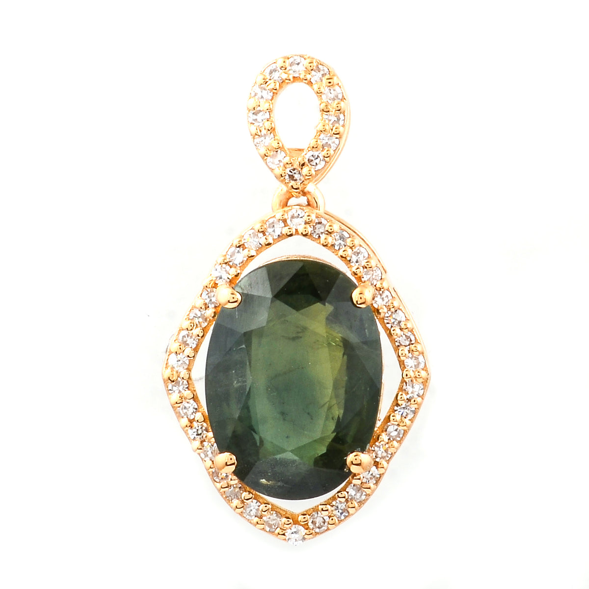 2.98 Ct Oval Mixed Cut Natural Green Sapphire 14K Gold Pendant