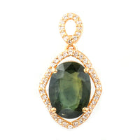 2.98 Ct Oval Mixed Cut Natural Green Sapphire 14K Gold Pendant